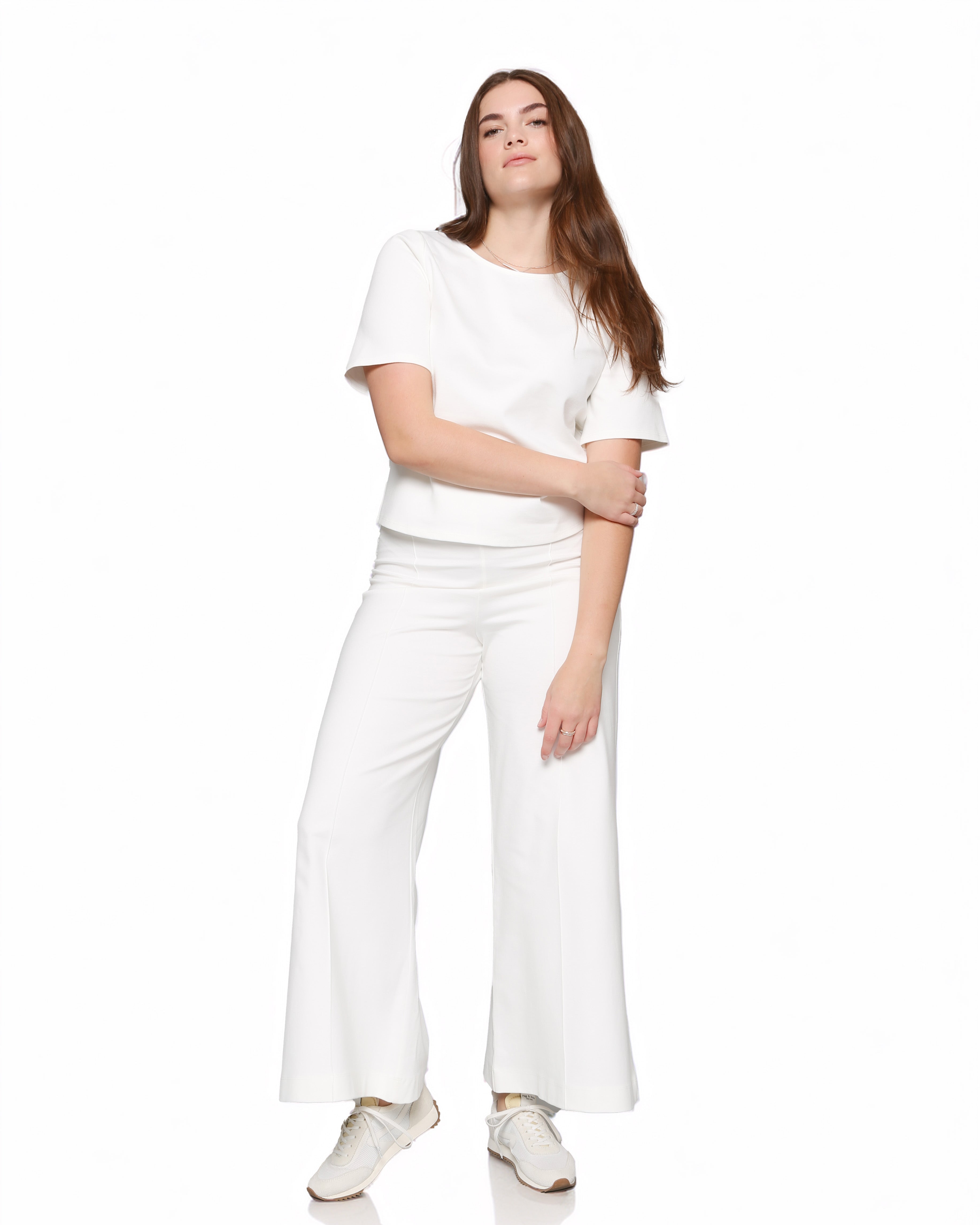 Off-White Ponte Knit Wide Leg Pant: Cropped | Ripley Rader