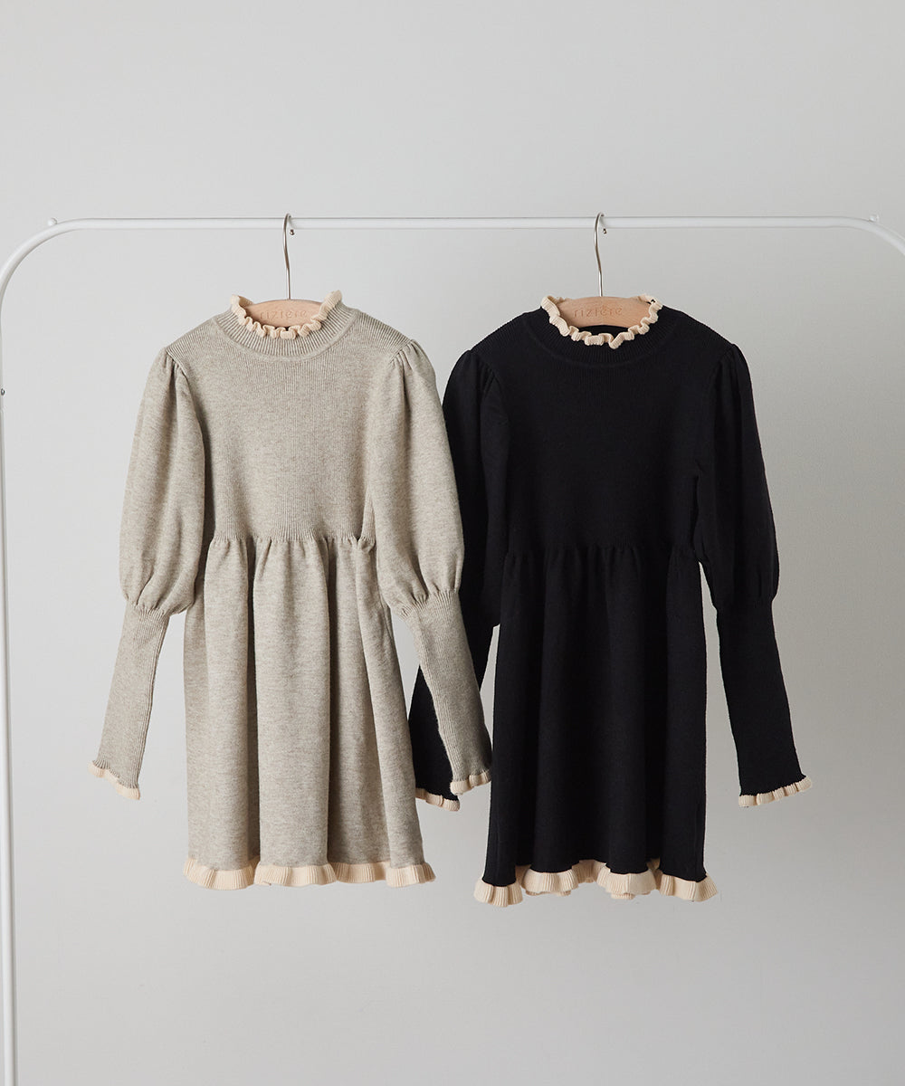 バイカラーフリルニットワンピース