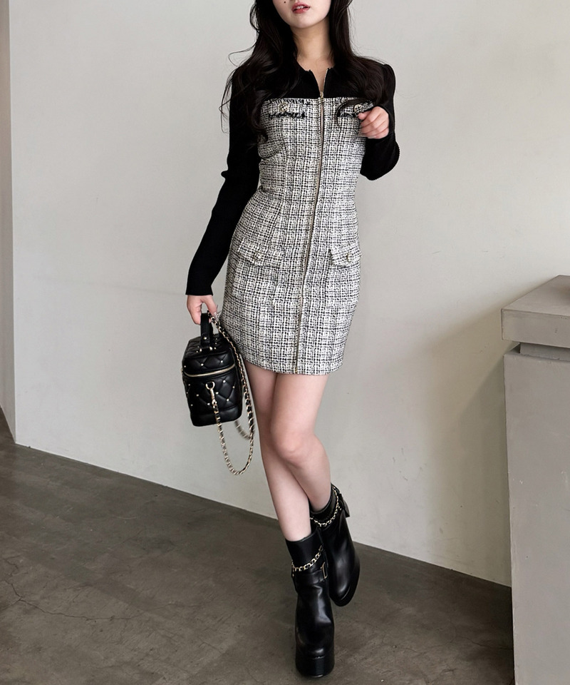 ニットドッキングツイードタイトミニワンピース｜ROYAL PARTY ロイヤル