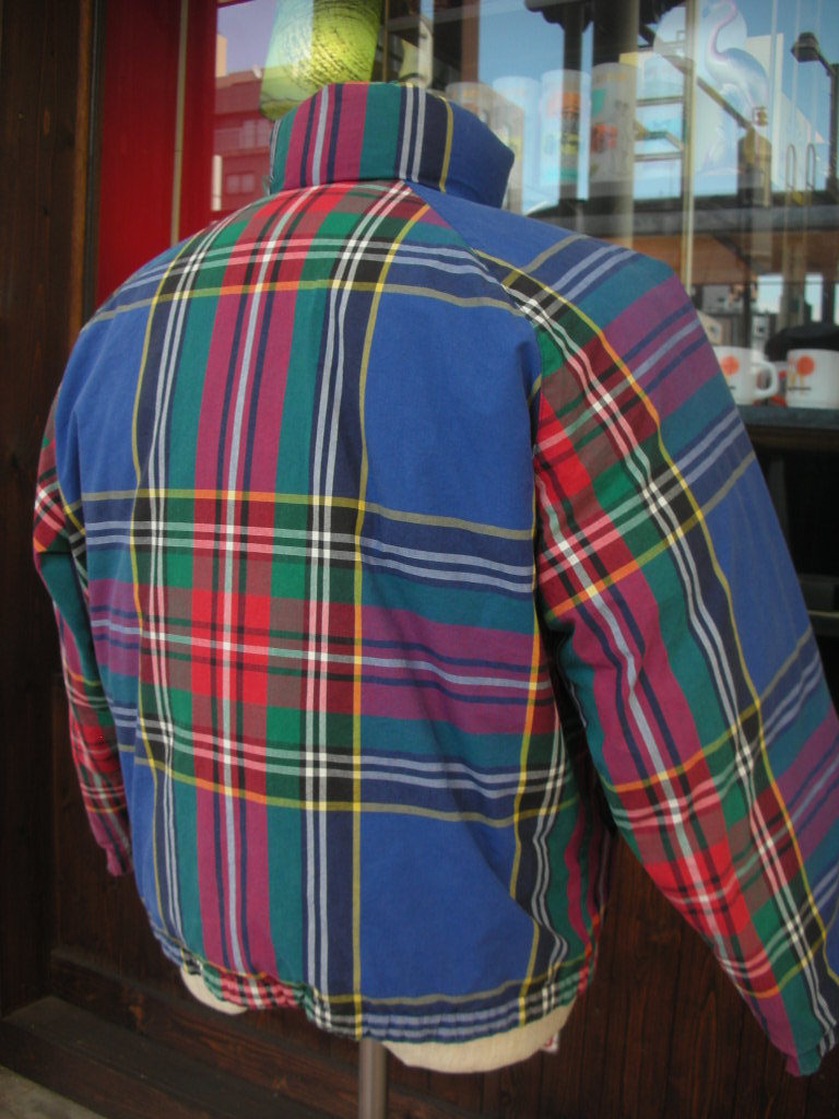 80S~90S オールド ラルフローレン青チェックダウン ジャケット/S