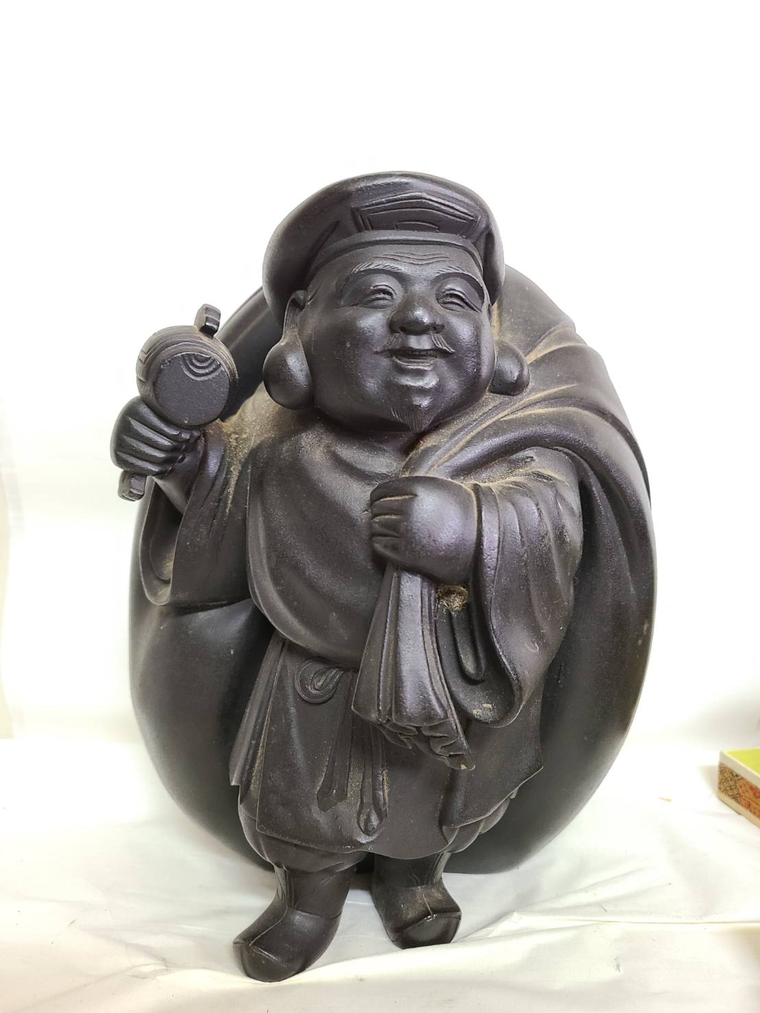 木彫置き物 大黒天 骨董品 高さ17㎝ 重さ600g 木彫置き物 大黒天 骨董