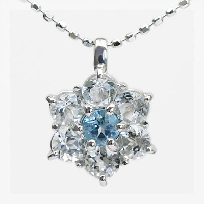 アクアマリン×スカイブルートパーズフラワーデザインペンダントトップ