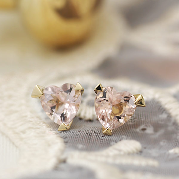 6mm モルガナイト ハート ピアス 「トリア」 PT900 K18 K10対応 ローズ