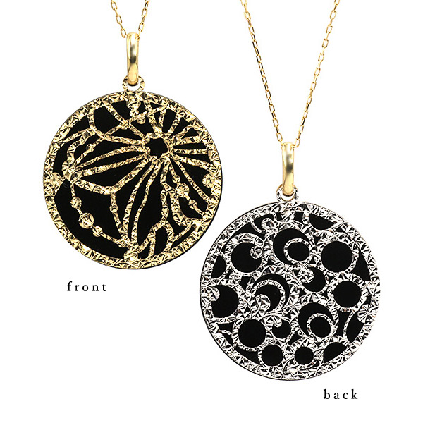 オニキス リバーシブル透かし模様 サークル ペンダントトップ 古典柄