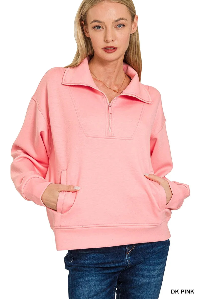 Zenana Scuba Half Zip Sweatshirt with Pockets – Ruby Idol Apparel