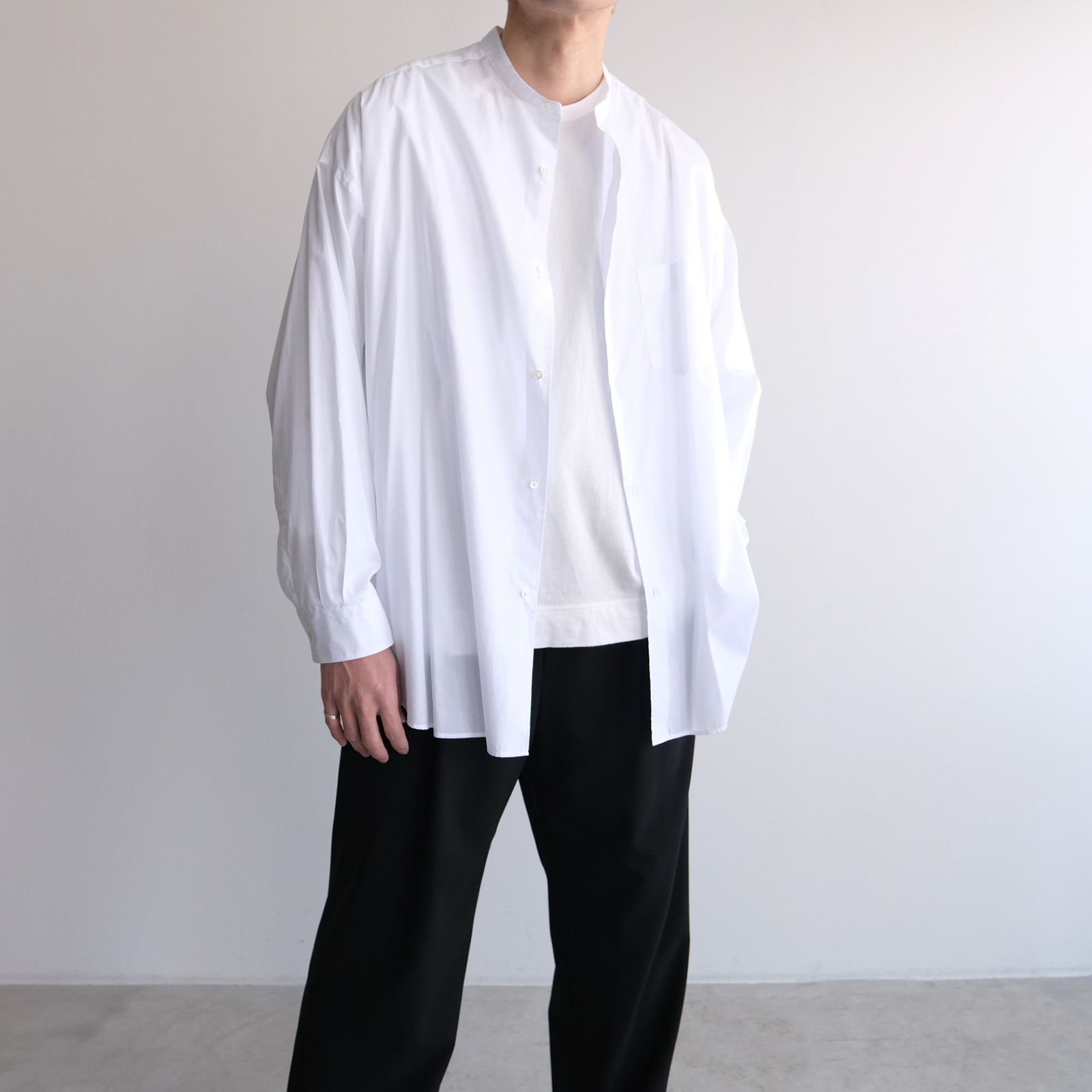 Graphpaper - Broad L/S Oversized Band Collar Shirt -シャツ-（White