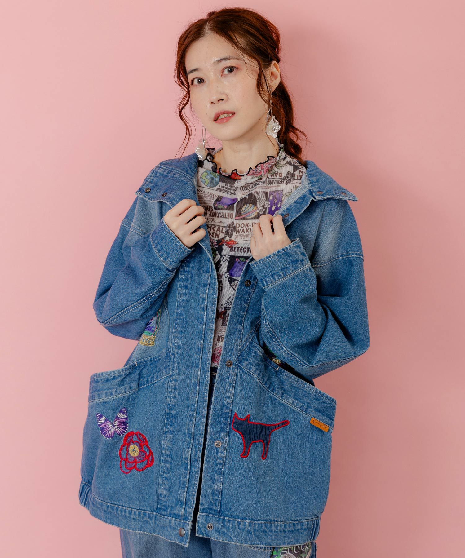 153601：刺繍デニムアップリケ プレミアムブルゾンの通販-ScoLar