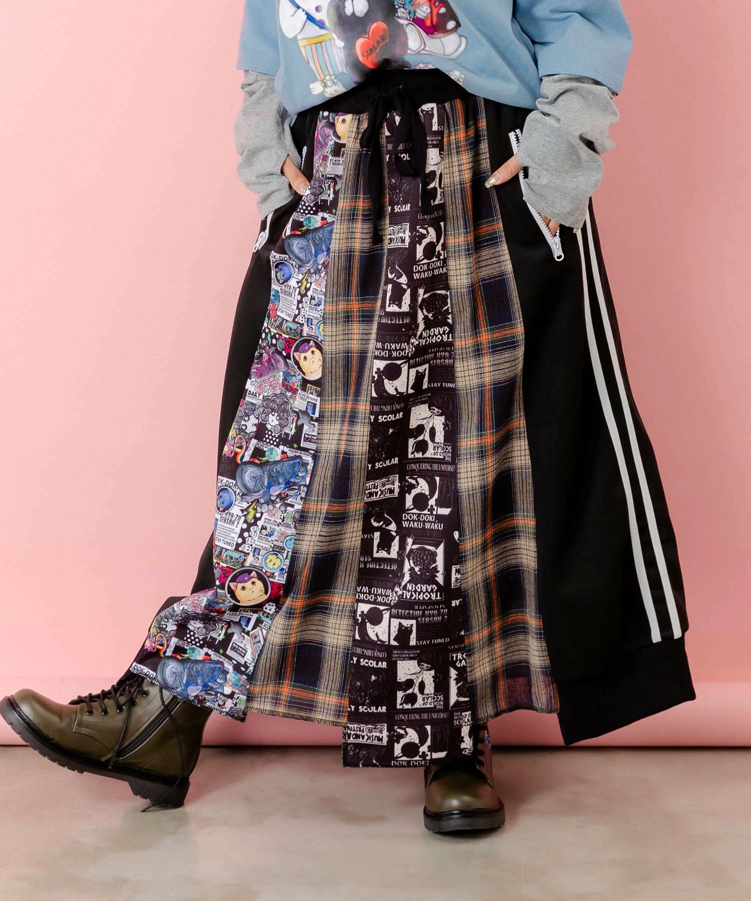 153619：異素材切替パッチワークスカートの通販-ScoLar