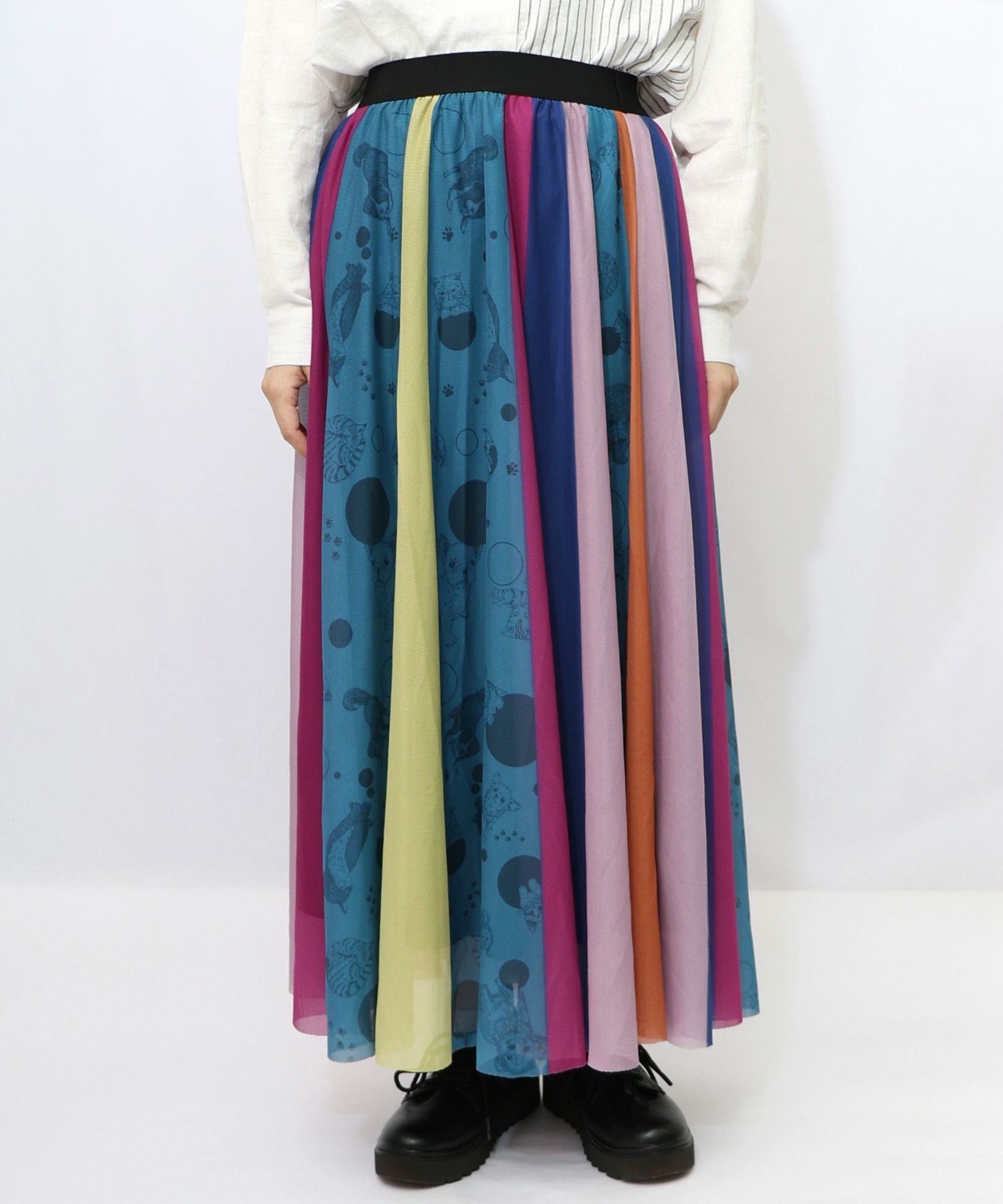 153656：アニマル柄切替 マルチカラーチュールスカートの通販-ScoLar