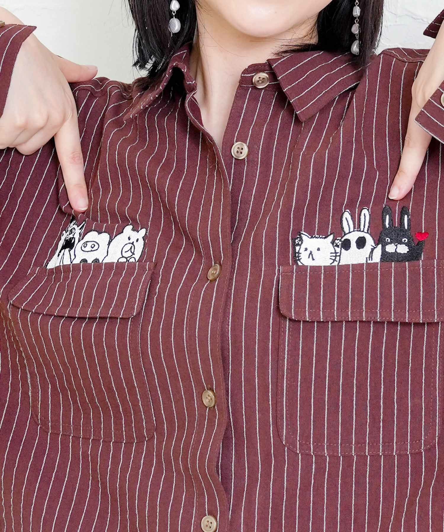 353125：ひょっこりParity刺繍のストライプシャツの通販-ScoLar