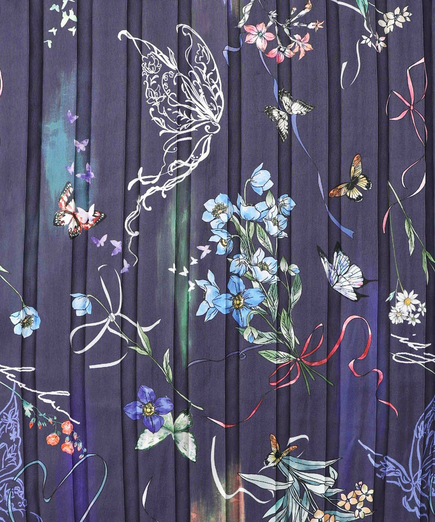 553274：花柄素材切替タートルネックワンピースの通販-ScoLar