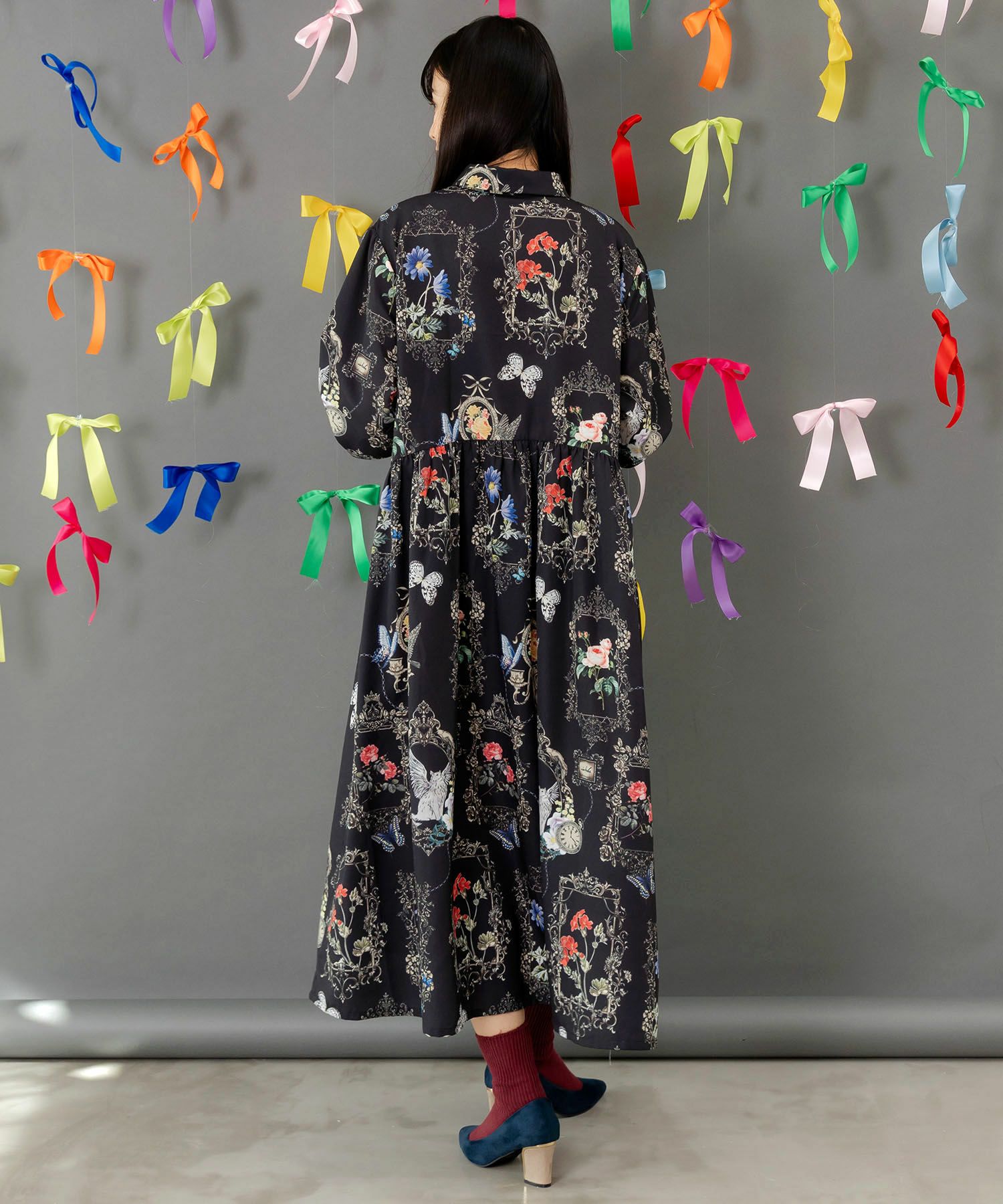 553282：ヴィンテージ風額縁柄シャツワンピースの通販-ScoLar