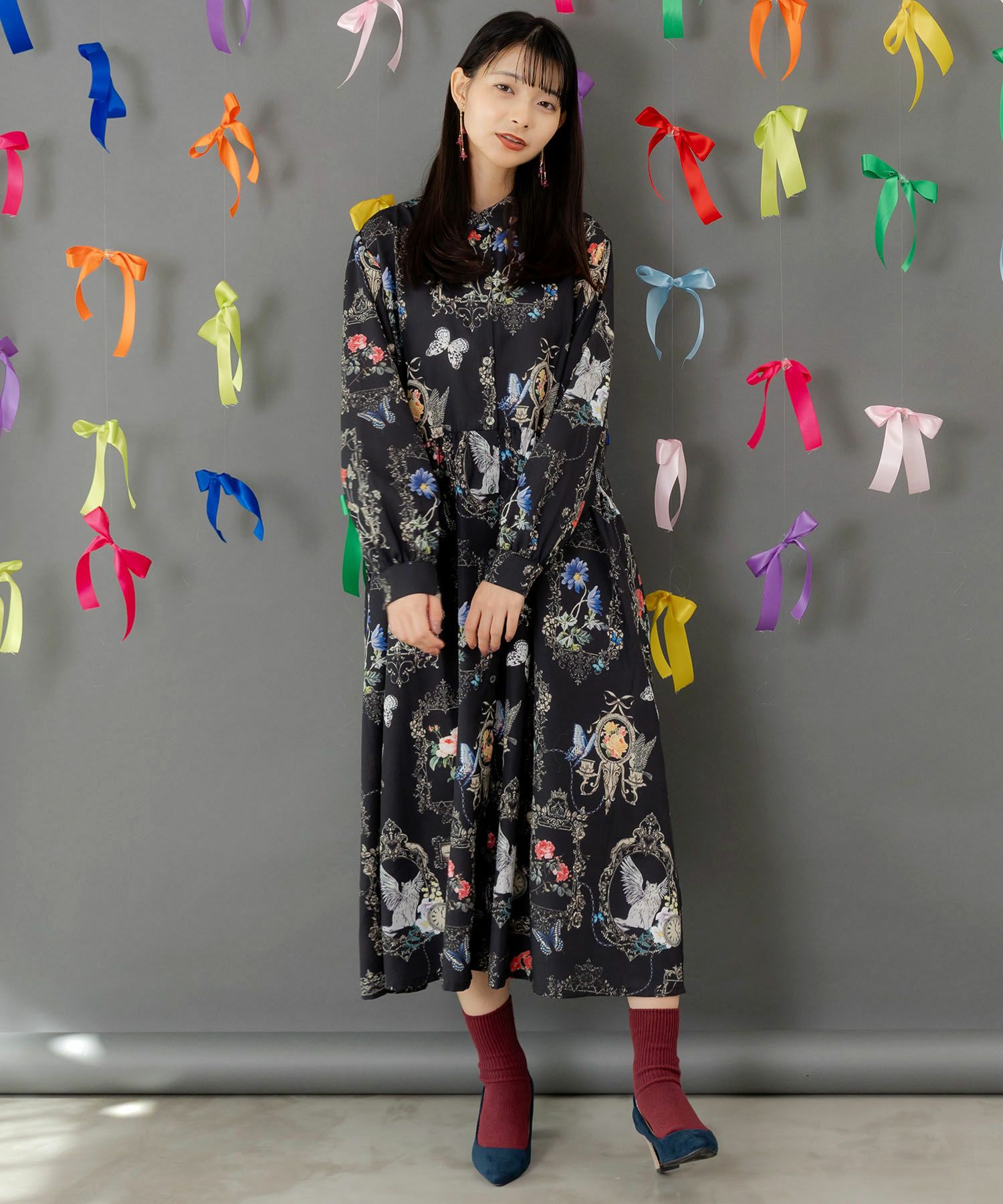 553282：ヴィンテージ風額縁柄シャツワンピースの通販-ScoLar