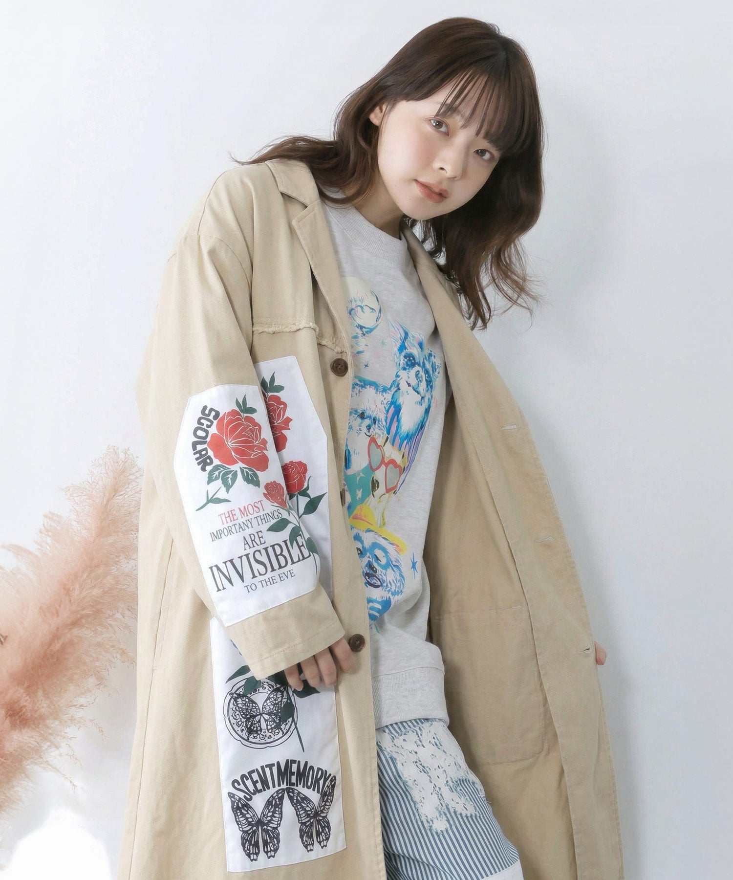 161608：アップリケ×刺繍デニムorツイルロングコートの通販-ScoLar