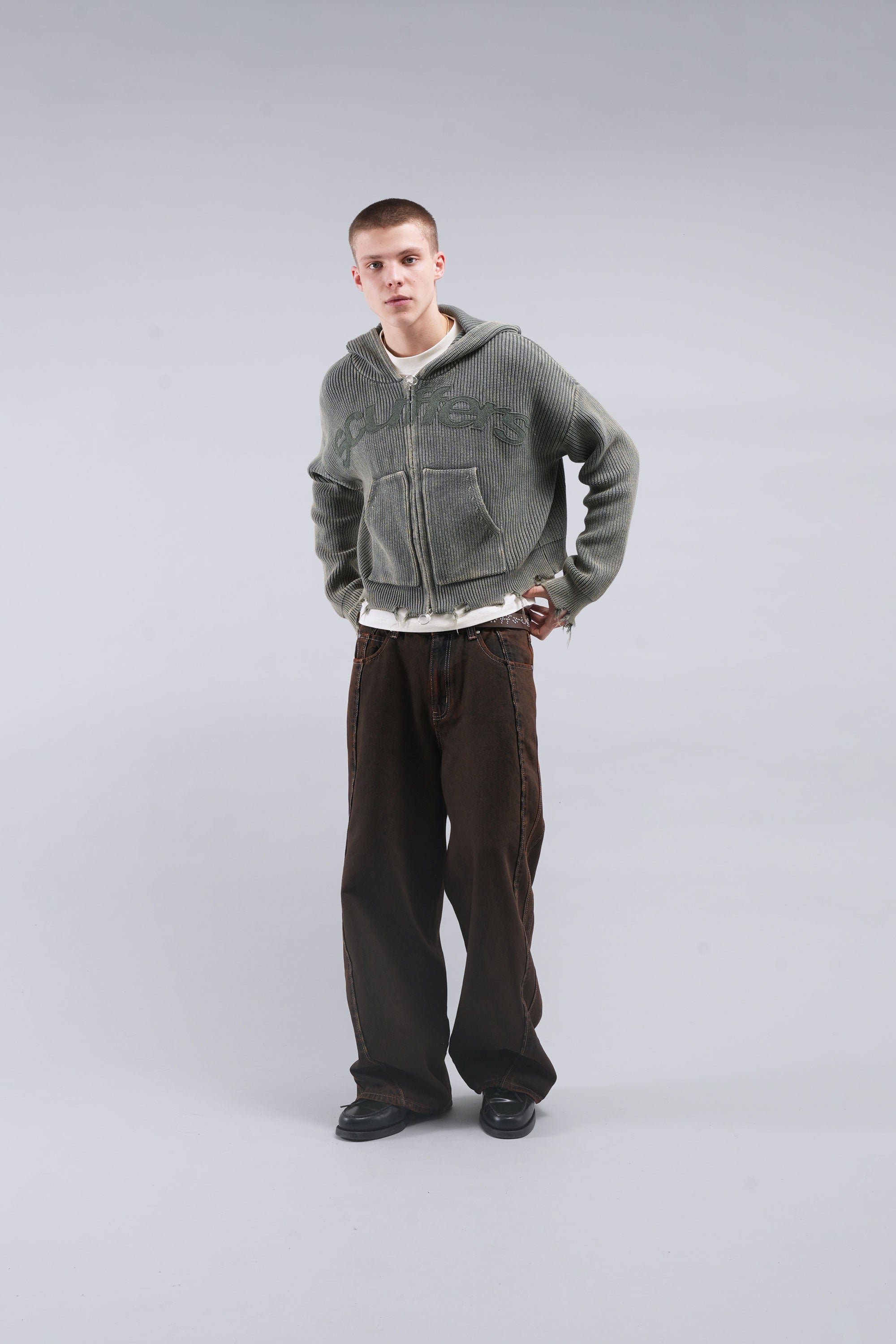 Buzz Dusty Green Knit Zipper – Scuffers