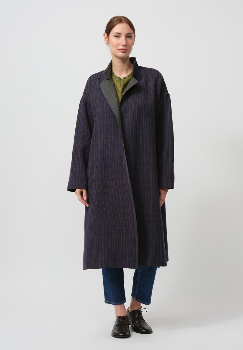 Maku Textiles Handwoven Wool Vine Coat in Purple & Green | Santa
