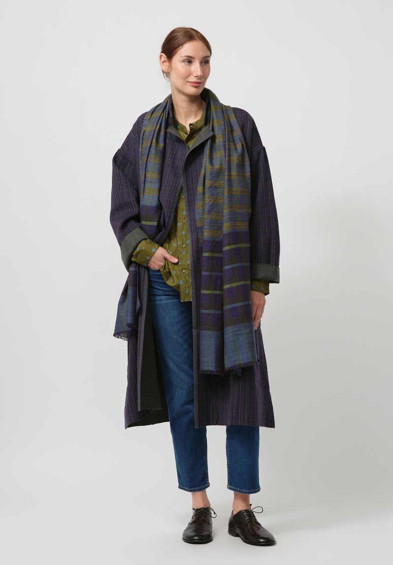 Maku Textiles Handwoven Wool Vine Coat in Purple & Green | Santa