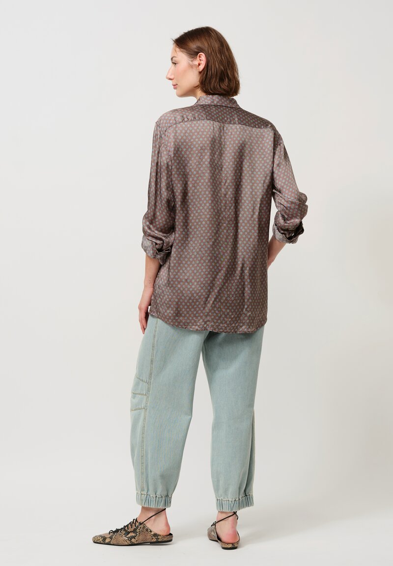 Dries Van Noten Clavel Tris Shirt in Mauve Brown & Blue Spots