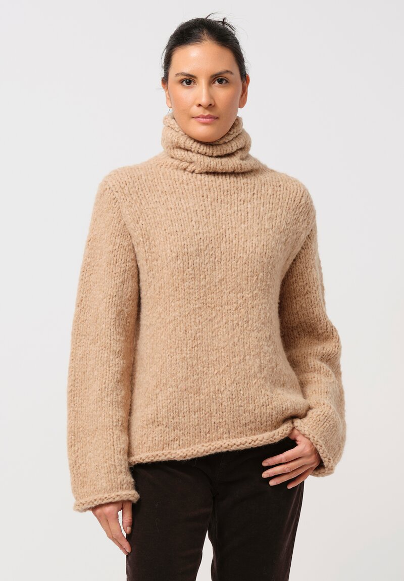 Lauren Manoogian Hand-Knit Funnel Neck Sweater in Camel Natural