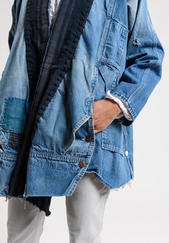 Greg Lauren Vintage Stripe Kimono Jacket in Denim Blue | Santa Fe