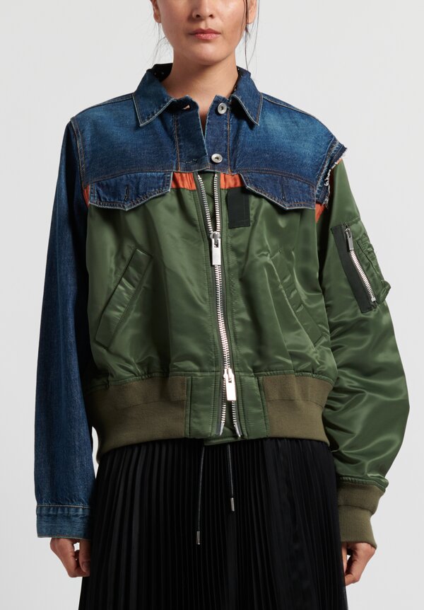 Sacai Denim x MA-1 Bomber Jacket in Blue/Khaki | Santa Fe Dry