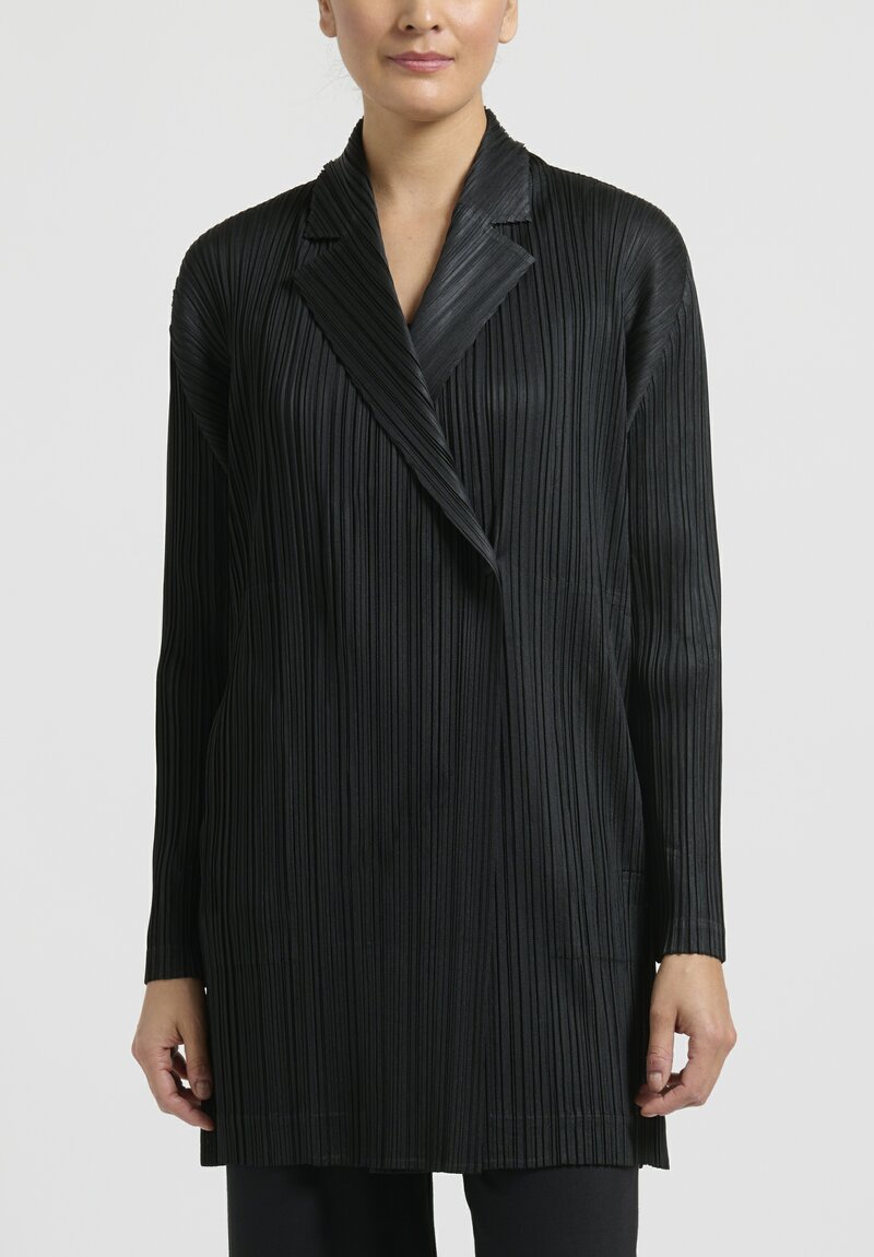 Issey Miyake Pleats Please Long Mannish Jacket in Black | Santa Fe