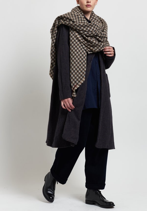 Daniela Gregis Wool Long Houndstooth Andrea Coat in Brown/ Navy