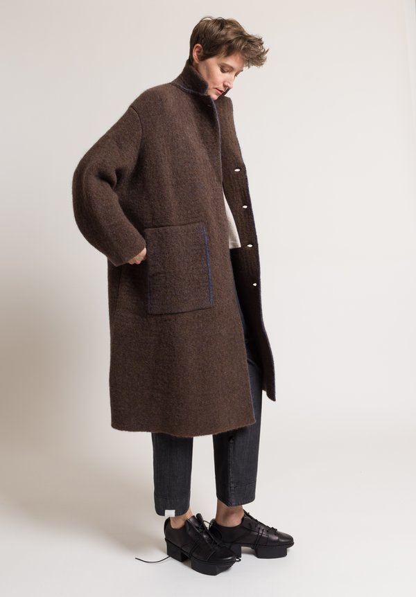 Boboutic Long Knit Yak & Wool Coat in Brown | Santa Fe Dry Goods