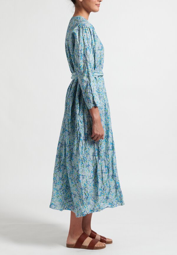 Daniela Gregis Washed Cotton Chicory Dress in White & Light Blue