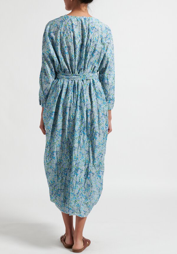 Daniela Gregis Washed Cotton Chicory Dress in White & Light Blue