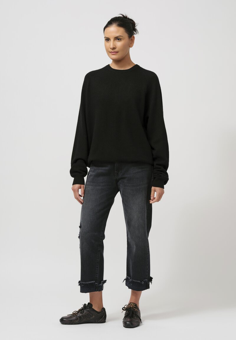 Frenckenberger Cashmere Boyfriend R-Neck Sweater in Black | Santa