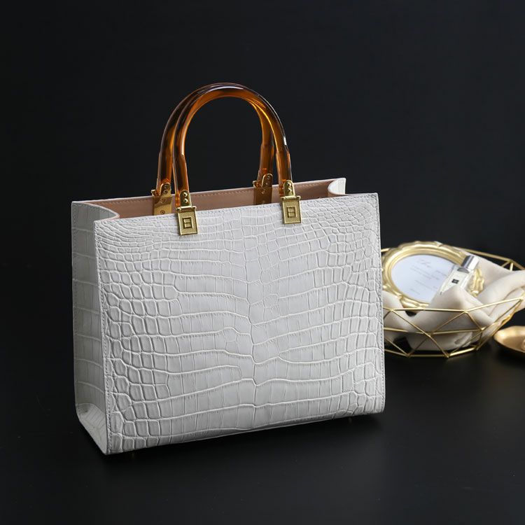 クロコダイル ハンドバッグ 2WAY べっ甲ハンドル バッグ レディース