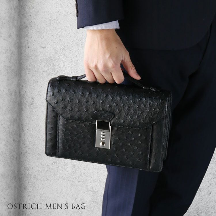 オーストリッチ メンズ セカンドバッグ ダイヤルロック式 日本製 27cm