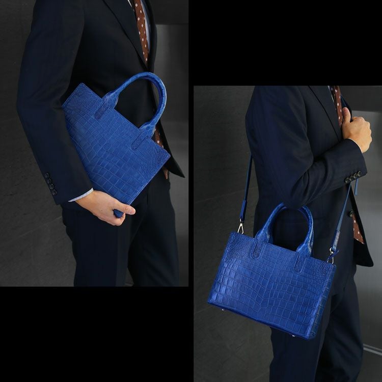藍染め クロコダイル メンズ トートバッグ 日本製 横幅30cm 2way