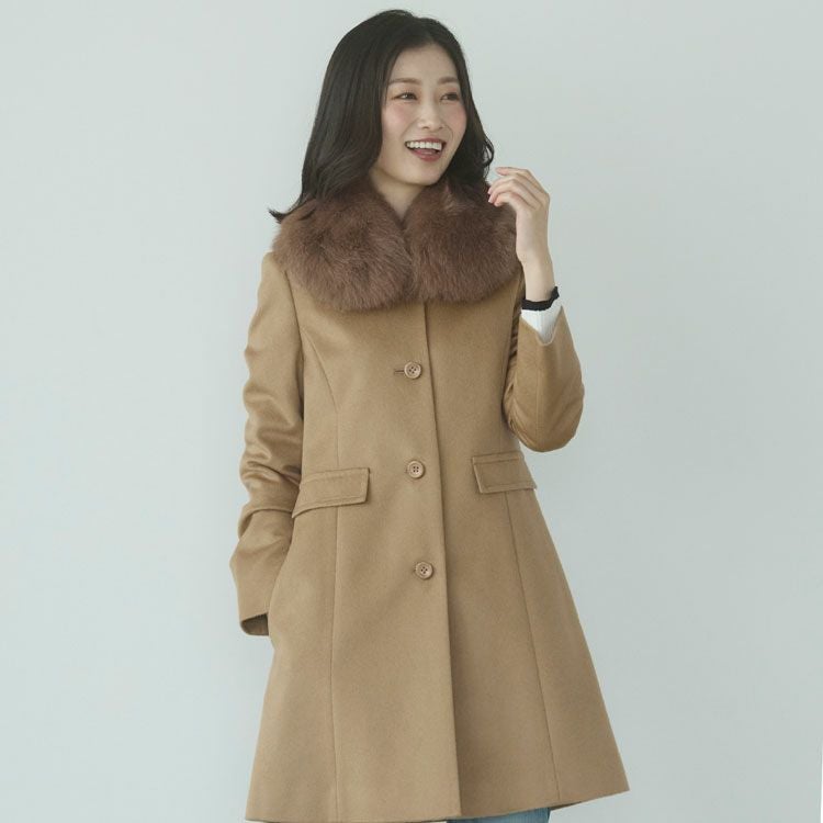 カシミヤ 100% コート レディース フォックス ファー 着丈85cm