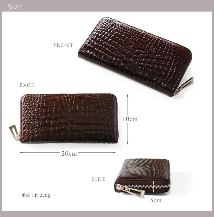 クロコダイル 長財布 シャイニング 加工 センター取り 一枚革 メタル