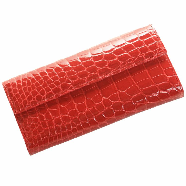 クロコダイル 長財布 レディース 日本製 かぶせ 背面L字ファスナー