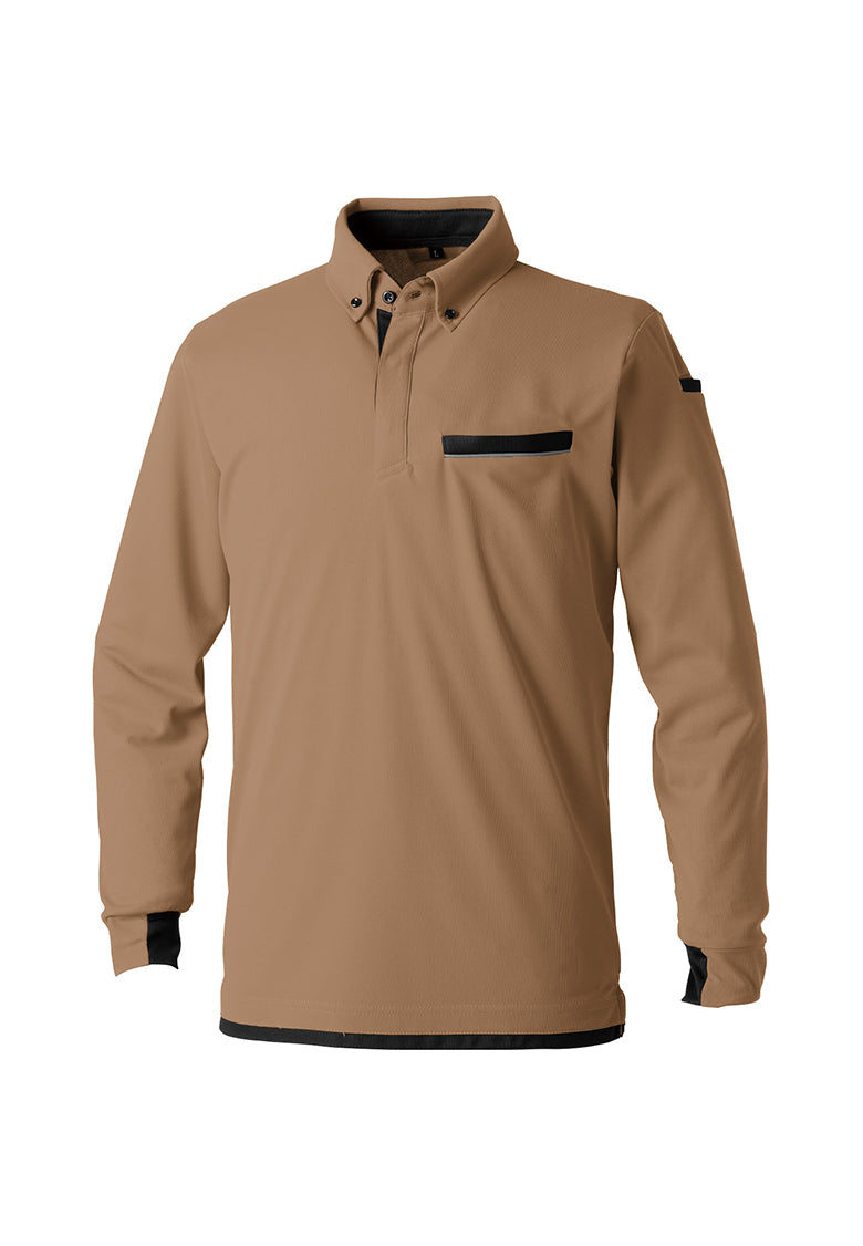 SOWA 7335-50 桑和 エコ 長袖ボタンダウンポロシャツ(胸ポケット付き