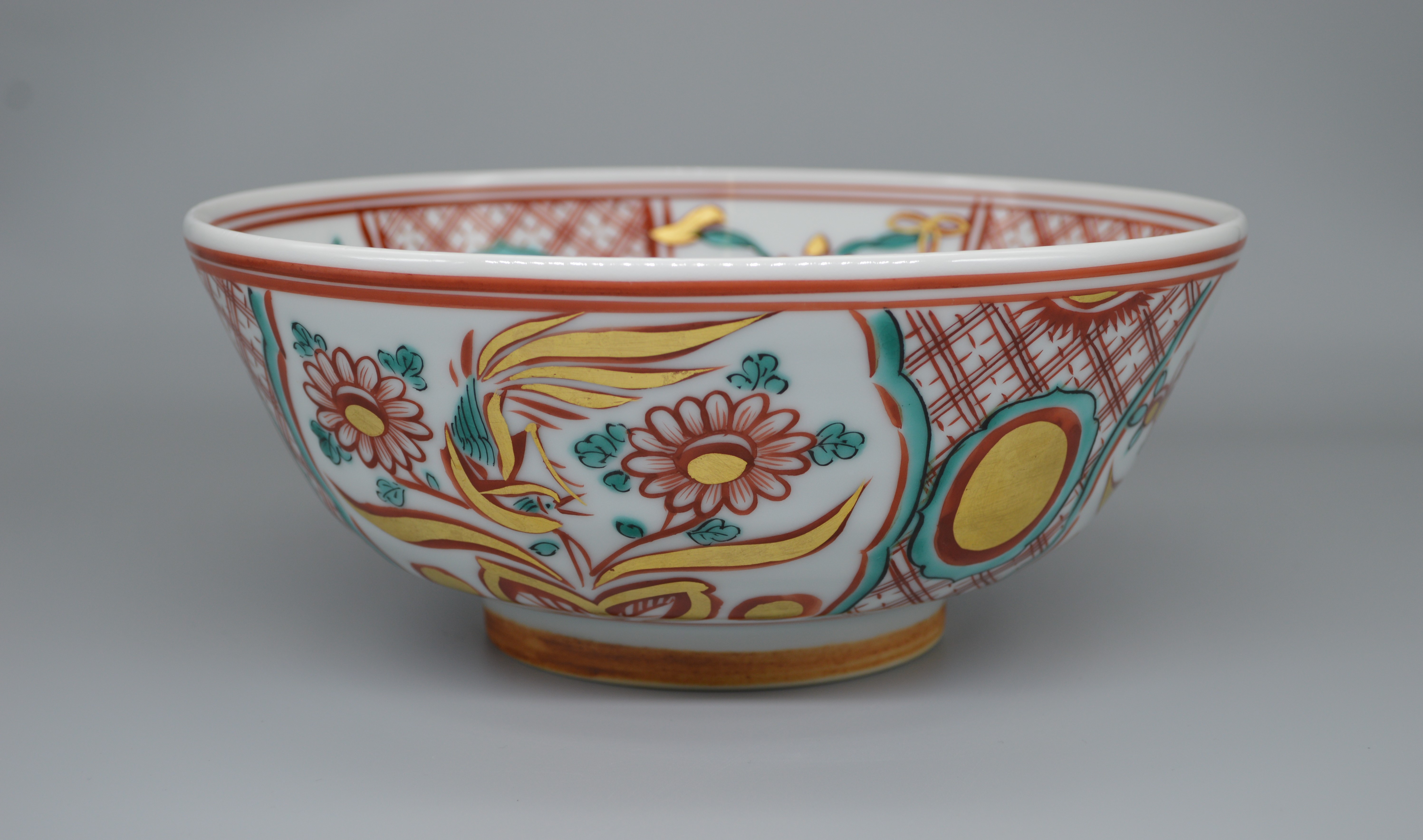 赤絵玉取獅子菓子鉢 眞葛香斎作