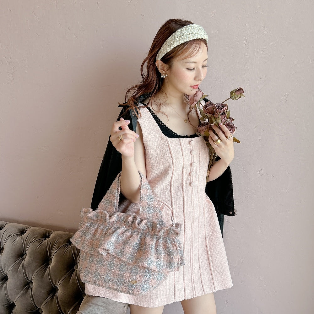 フリルバッグ Tweedy Bebe【ピーチ×シルバー】2サイズ – Saha by elliee