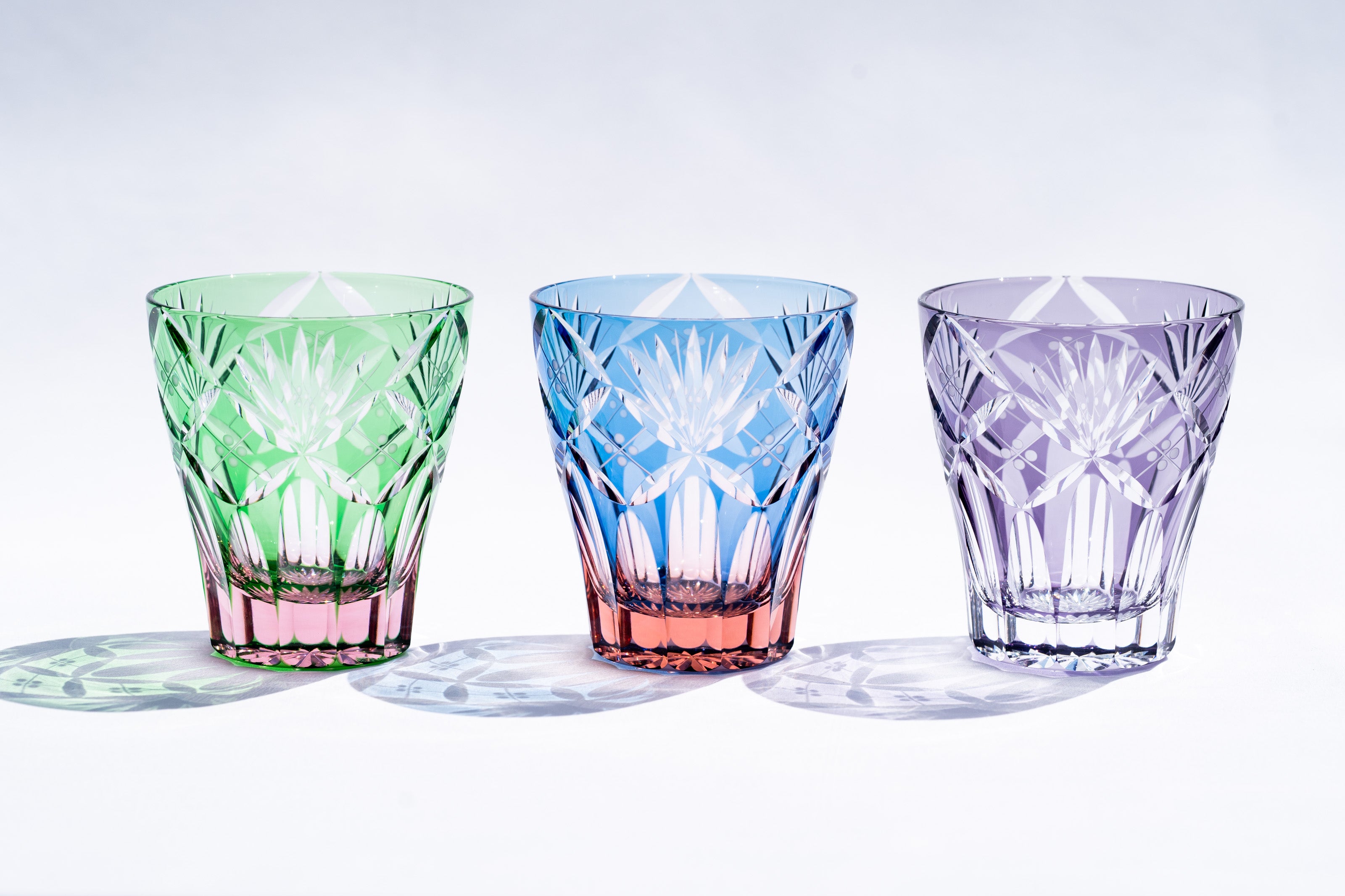 M-8573-2PG Mini Old Pair of Edo Kiriko Glassware with Shippo