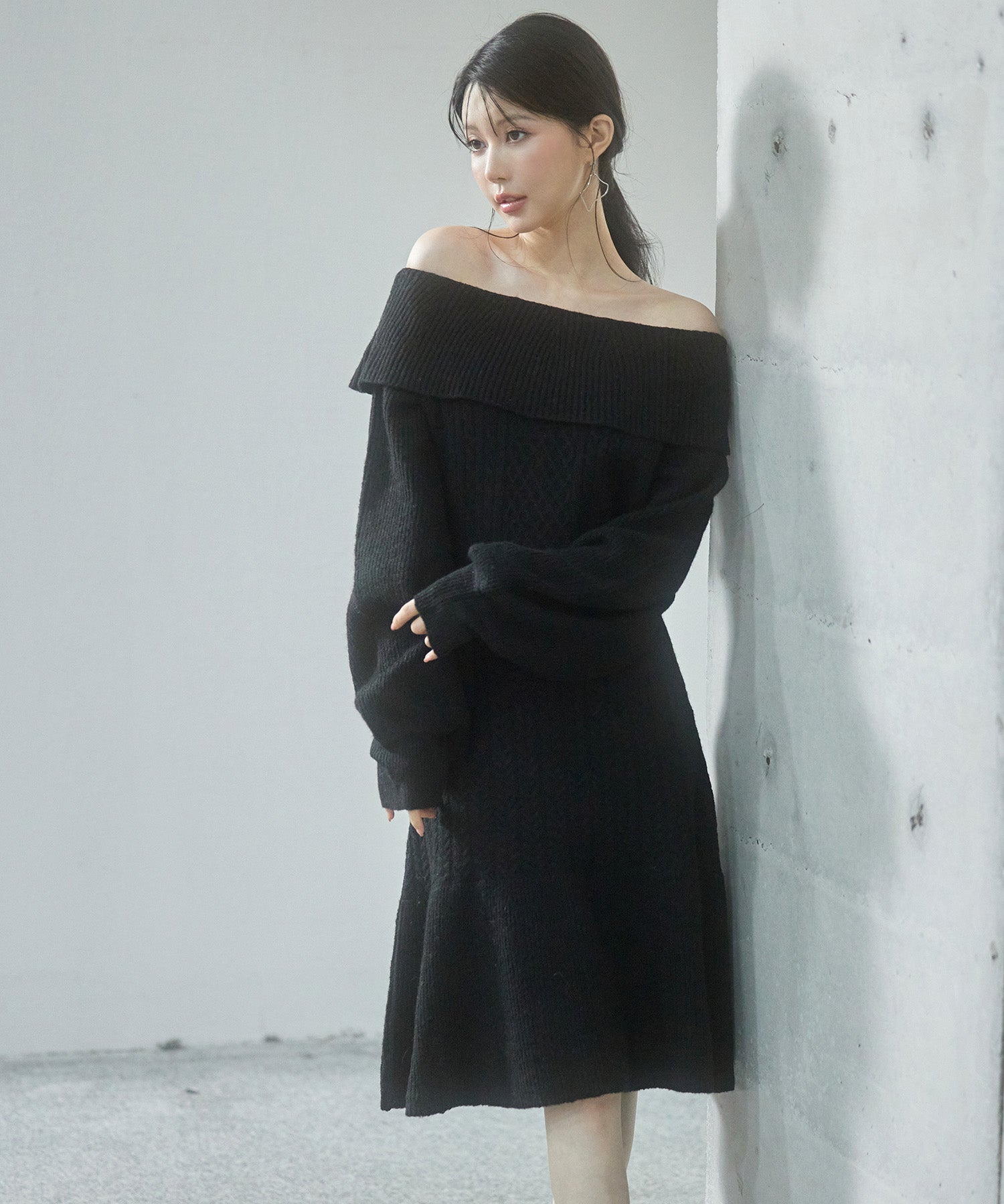 2wayネック膝上丈ニットワンピースsdp8025 ブラック – [公式]SAISON DE