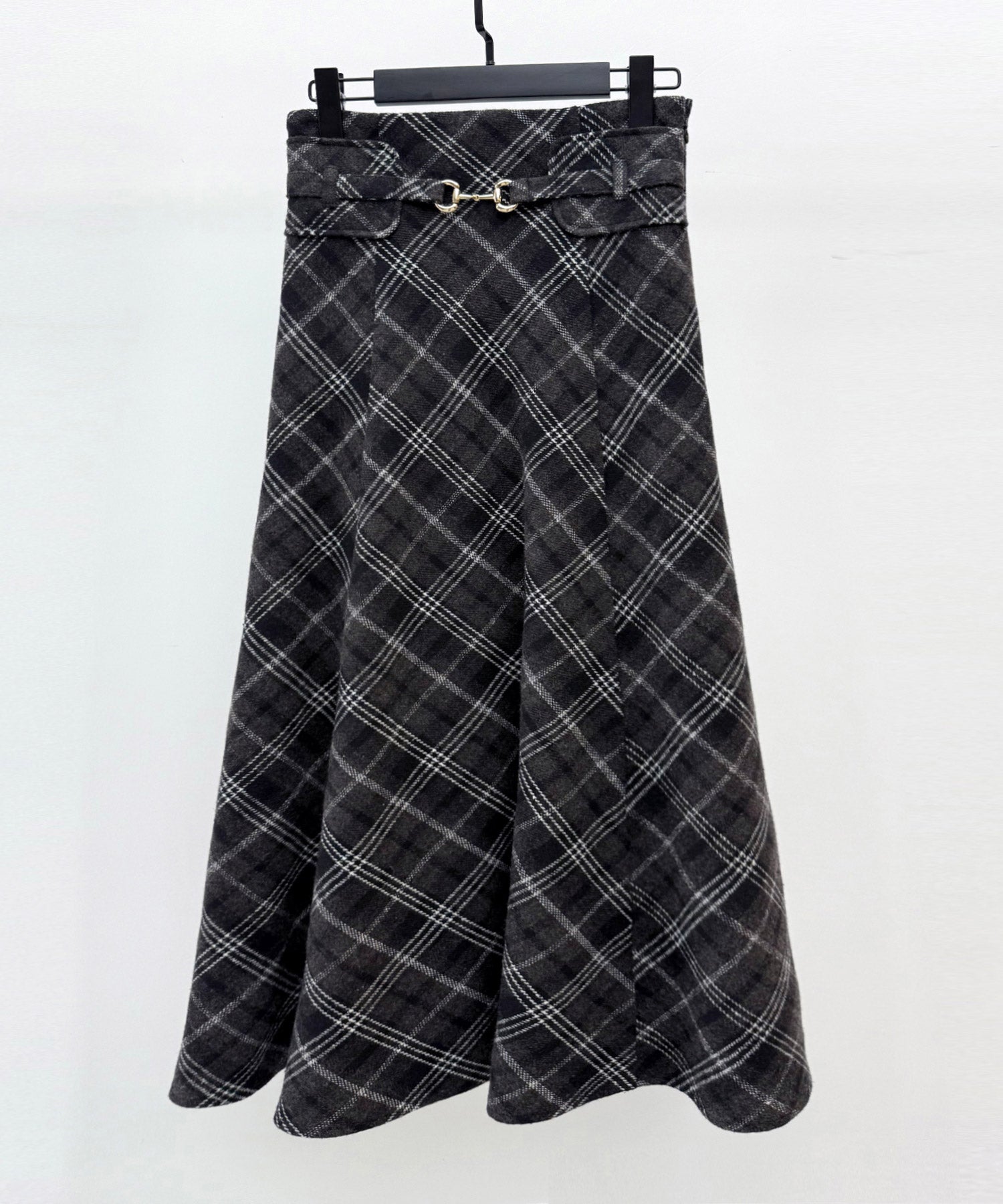 チェック柄ハイウェイトロング丈スカートsdp0326 ブラック – [公式