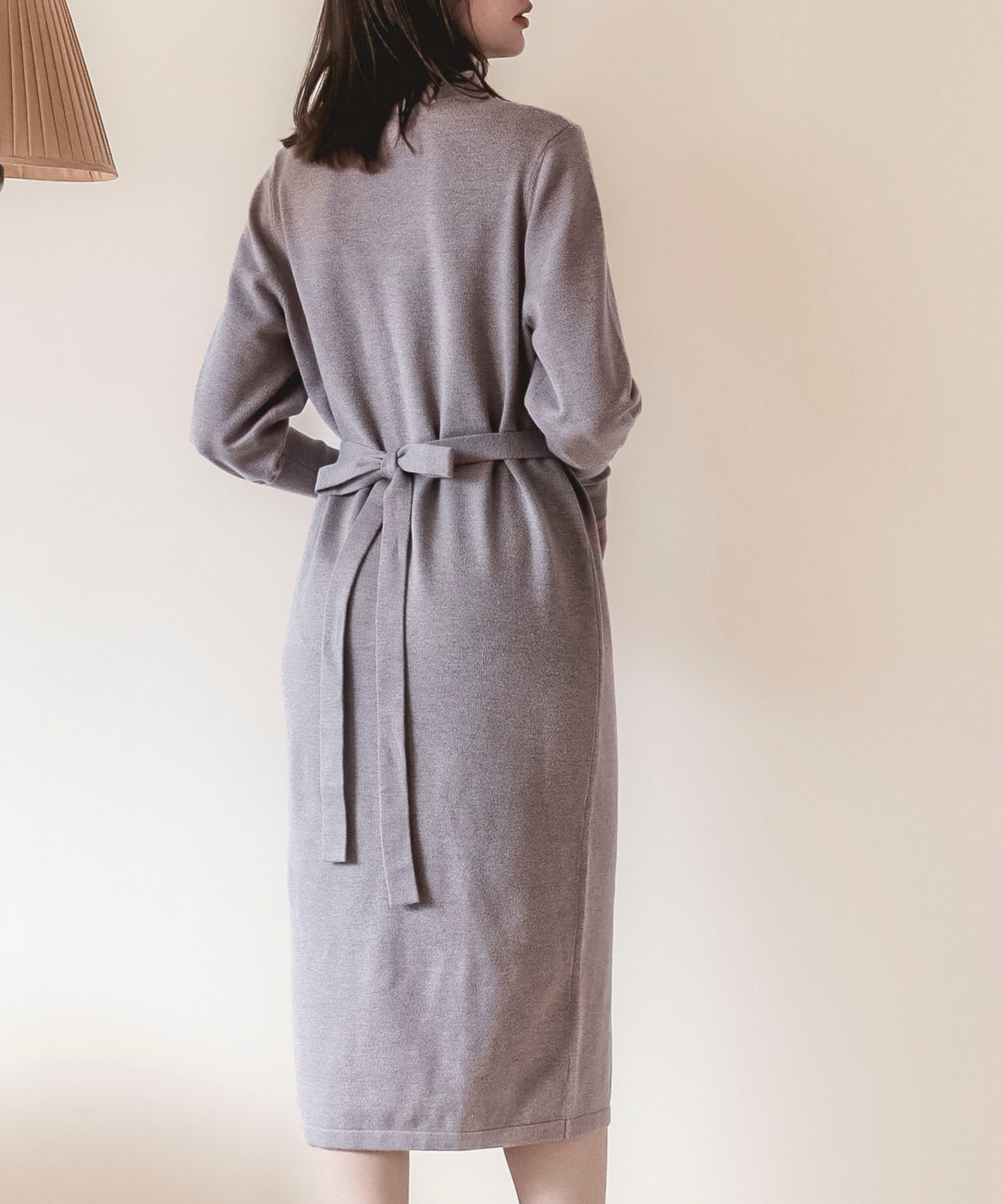ハイゲージ編み長袖ニットワンピースsdpxyf6560 グレイッシュベージュ