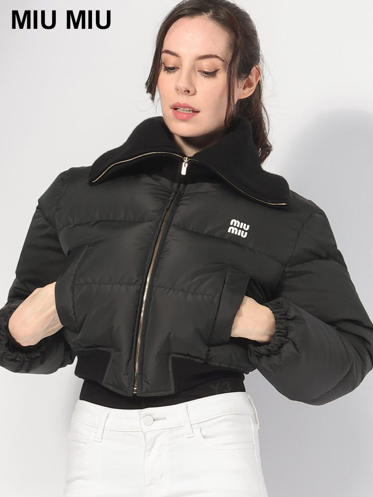 MIU MIU (ミュウミュウ) ニットカラー ショート丈 クロップド ダウン