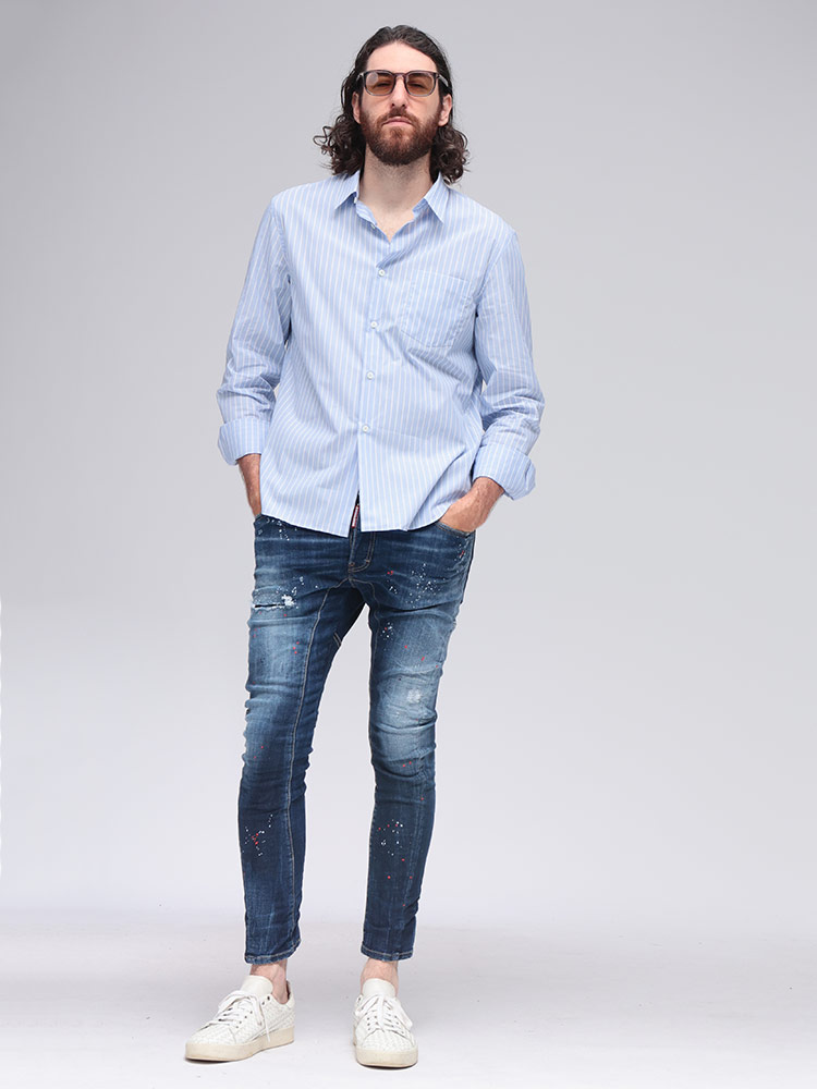 PRADA (プラダ) クラシックカラー コットン ストライプ柄 長袖 シャツ