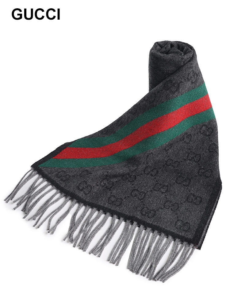 GUCCI (グッチ) ウール GG ウェビングライン マフラー GC5706033G200