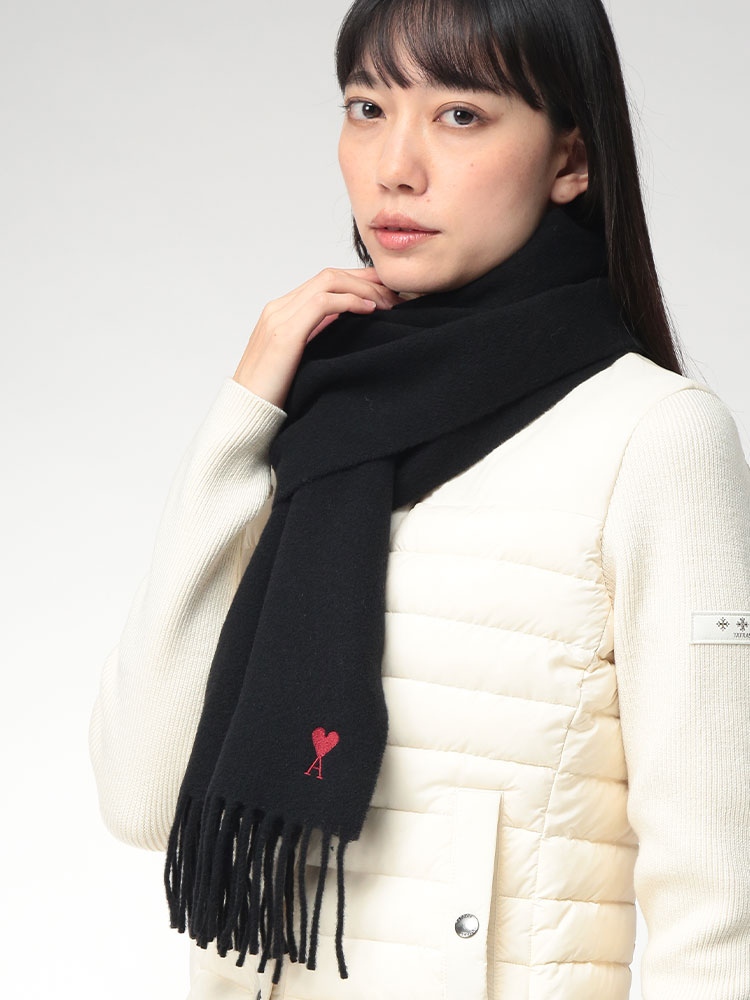 AMI PARIS (アミパリス) 無地 ウール フリンジ クラシック マフラー