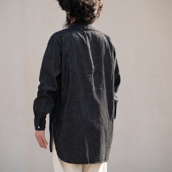 Band Collar Shirt Cotton Linen black – BONCOURA Official Online Store