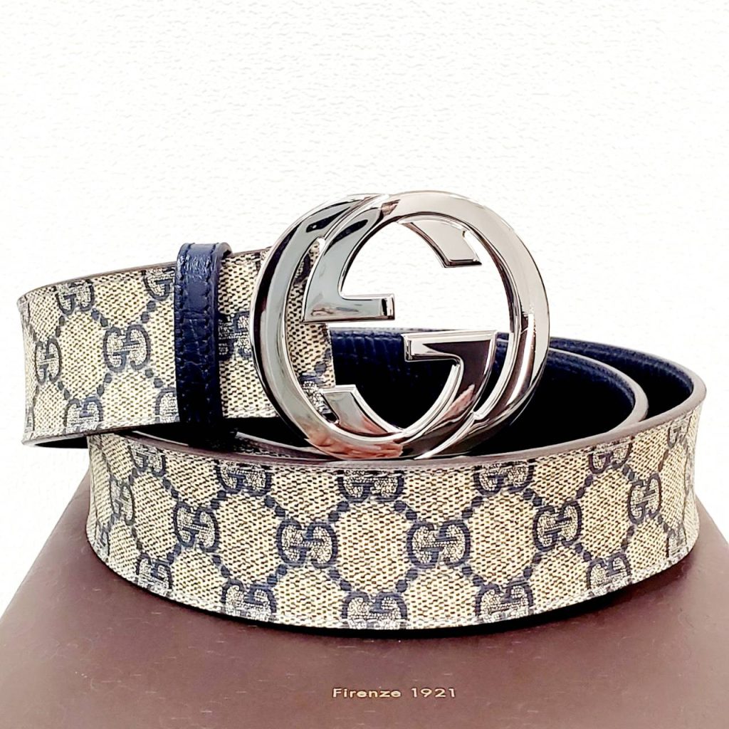 グッチ GUCCI GG スプリーム ベルト シルバー モノグラム 金具メンズ